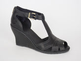 Womens Timberland EK Masln 3444R Black Leather Open Toe Wedge Heel Sandals
