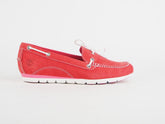 Ladies Timberland Ek Harbrside 1Eye Boat Red 8420B Leather Flat Slips On Shoes
