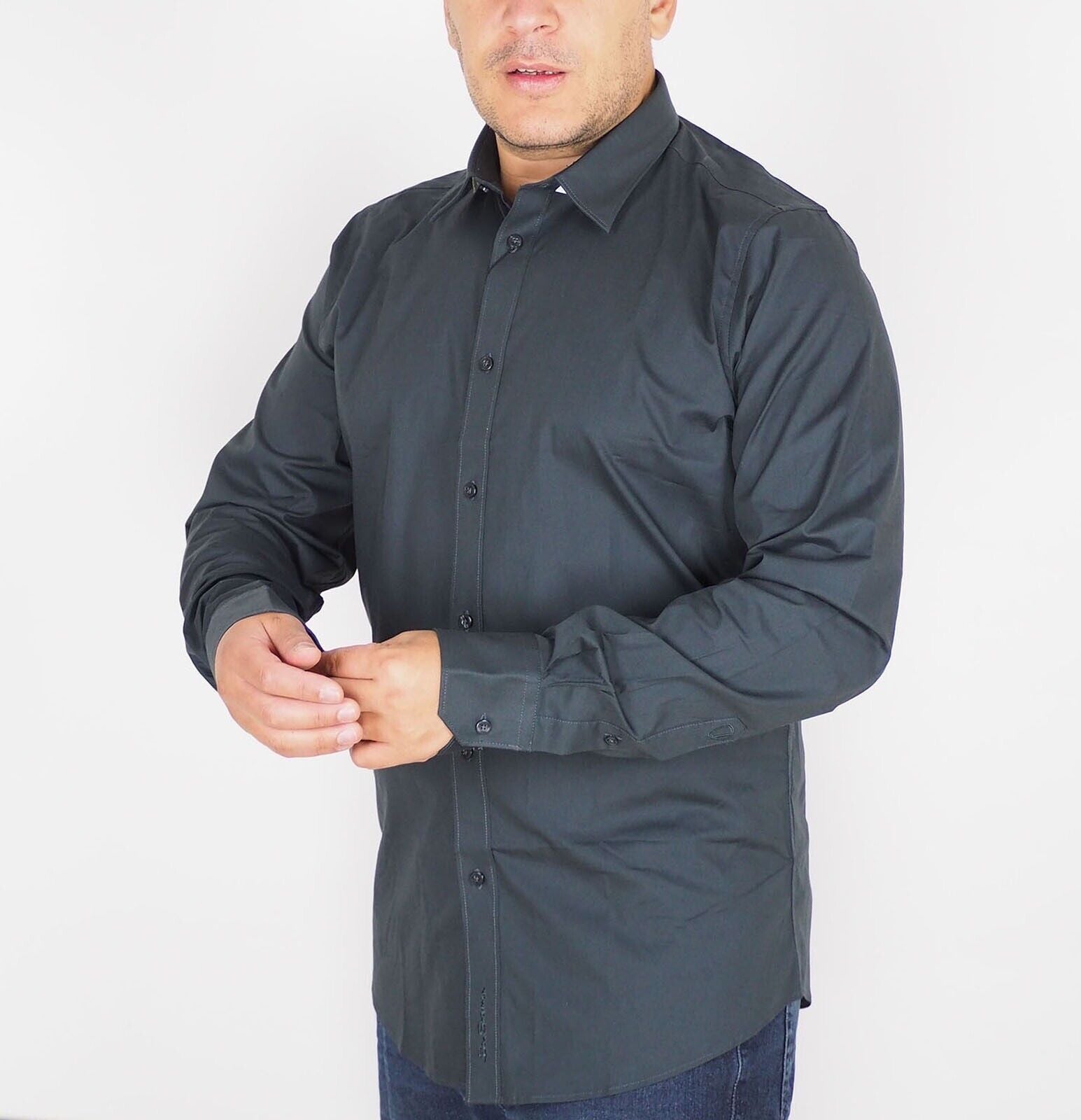 Mens The Original Ben Sherman Signature Coal Grey Long Sleeve Slim Fit London Top Style Mens The Original Ben Sherman Signature Coal Grey Long Sleeve Slim Fit London Top Style