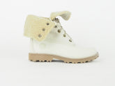 Girls Timberland Classic Fold Down 21726 Cream Leather Fur Lined Lace Up Boots