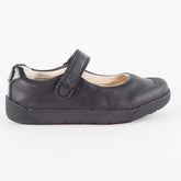 Girls Clarks Lilfolkbud Black Leather Leader Single Strap School Walking Shoes