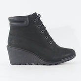 Womens Timberland EK Amston 6 Inch 8253A Black Leather Lace Wedge Casual Boots