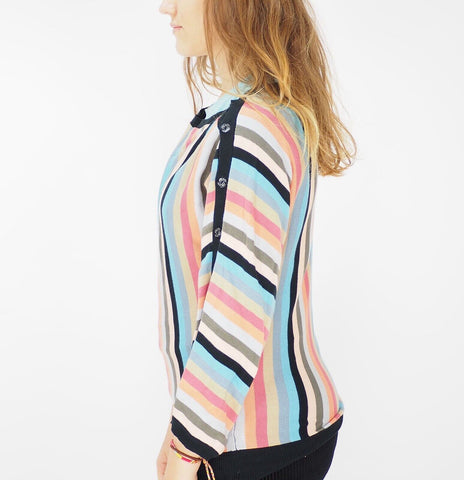 Womens Ben Sherman GM306 Colourful Stripy Jumper Casual Buttoned Sleeves Sweater