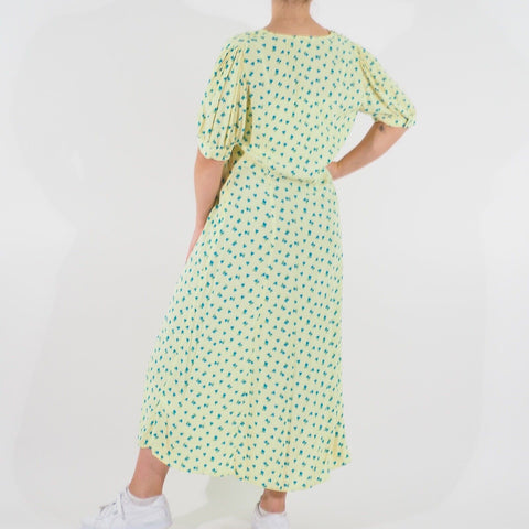 Womens Ex M&S X Ghost Short Sleeve Green Floral V Neck Button Up Long Dress