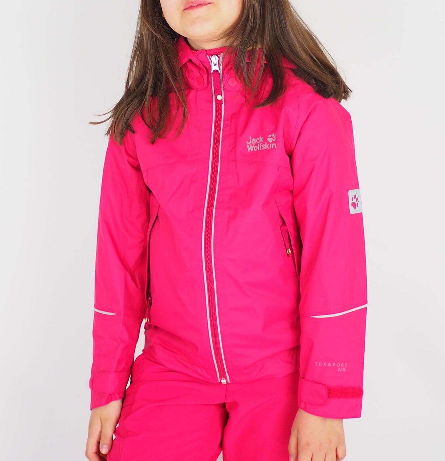 Girls Jack Wolfskin Crosswind Texapore 1604781 Azalea Red Waterproof Jacket - London Top Style