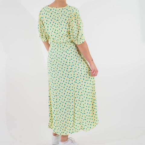 Womens Ex M&S X Ghost Short Sleeve Green Floral V Neck Button Up Long Dress