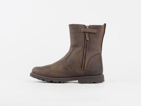 Juniors Timberland EK Asphalt 1198R Brown Leather Warm Zip Up High Winter Boots