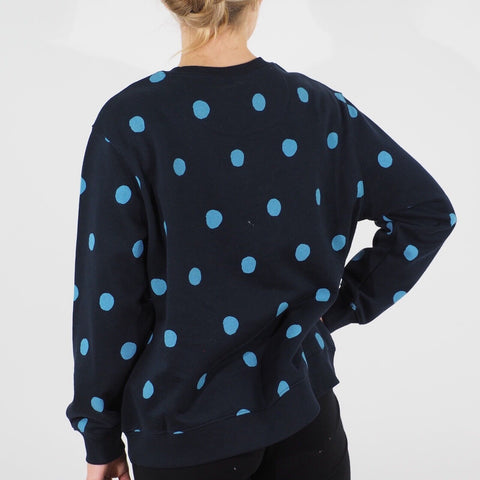 Womens Ex M&S Long Sleeve Top Navy Round Neck Spot Ladies Casual Cotton Jumper