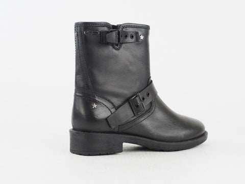 Womens Pepe Jeans Maddox Allys PLS50345 Black Leather Zip Up Casual Ankle Boots