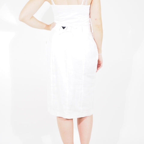 Womens Ex Jaeger Skirt White Belted 100% Linen Casual Ladies Straight Skirt