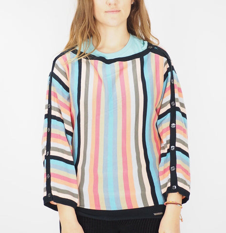 Womens Ben Sherman GM306 Colourful Stripy Jumper Casual Buttoned Sleeves Sweater