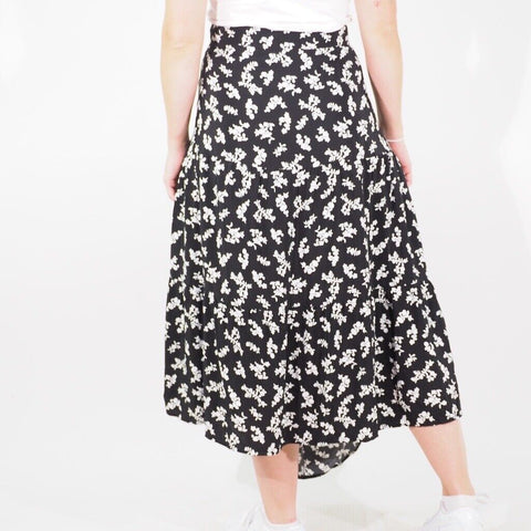 Womens Ex M&S Long Skirt Black Mix Viscose Elastic Waist Ladies Straight Skirt