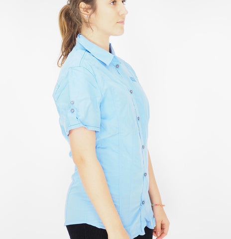 Womens Jack Wolfskin Beyond 1401631 Air Blue Casual Button Up Short Sleeve Shirt