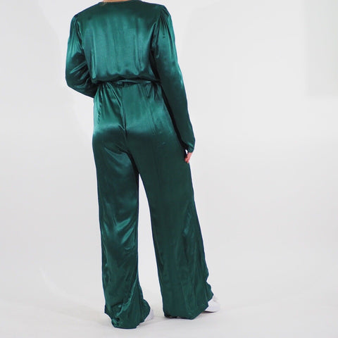 Womens Ex M&S X Ghost Long Sleeve Belted Viscose Green Button Up Jumpsuit