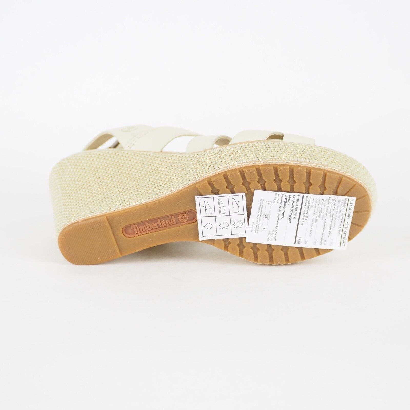 Womens Timberland EK 3950R Beige Leather Wedge Sandals Casual Summer Shoes