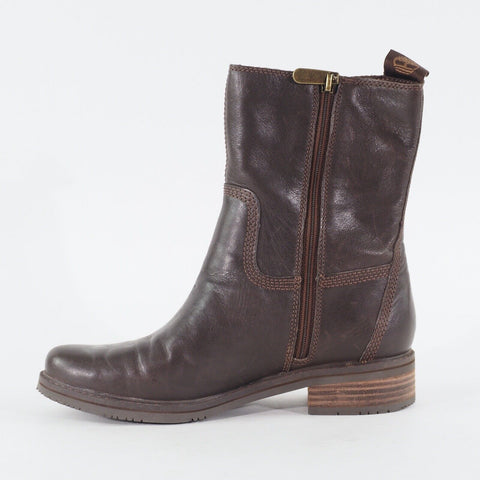 Womens Timberland Mont Chevalier Biker A1SLS Brown Leather Zip Side Casual Boots