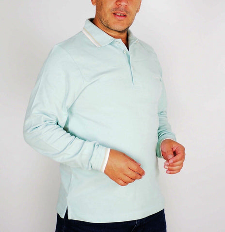 Mens The Original Ben Sherman S1392 Mint Smart Casual Long Sleeve Polo Shirt