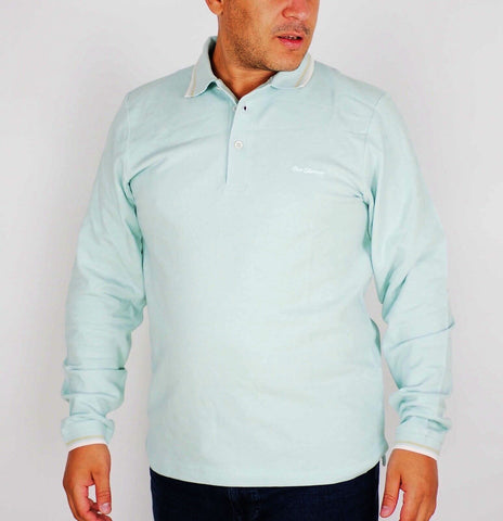 Mens The Original Ben Sherman S1392 Mint Smart Casual Long Sleeve Polo Shirt
