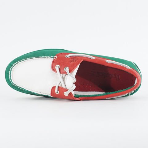 Mens Timberland Classic 2 Eye A1546 Green / Red Leather Laced Casual Boat Shoes