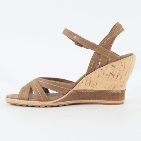 Womens Timberland Maeslin Buckle 8046R Brown Leather Cork Wedge Heeled Sandals