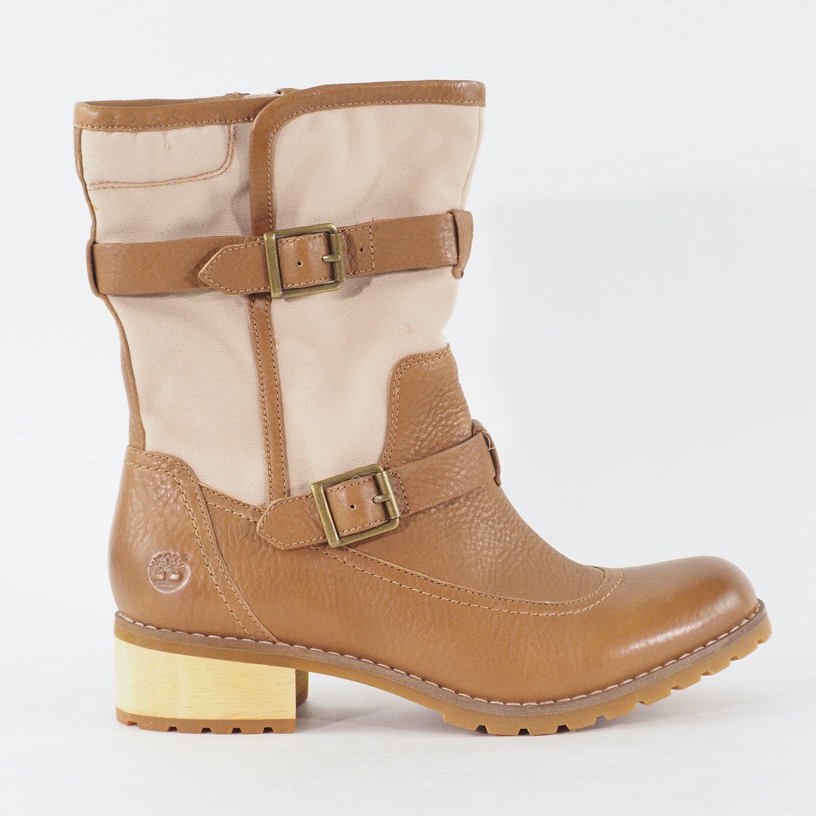 Womens Timberland EK Apley 8 Inch 3839R Brown Leather Canvas Zip Up Boots