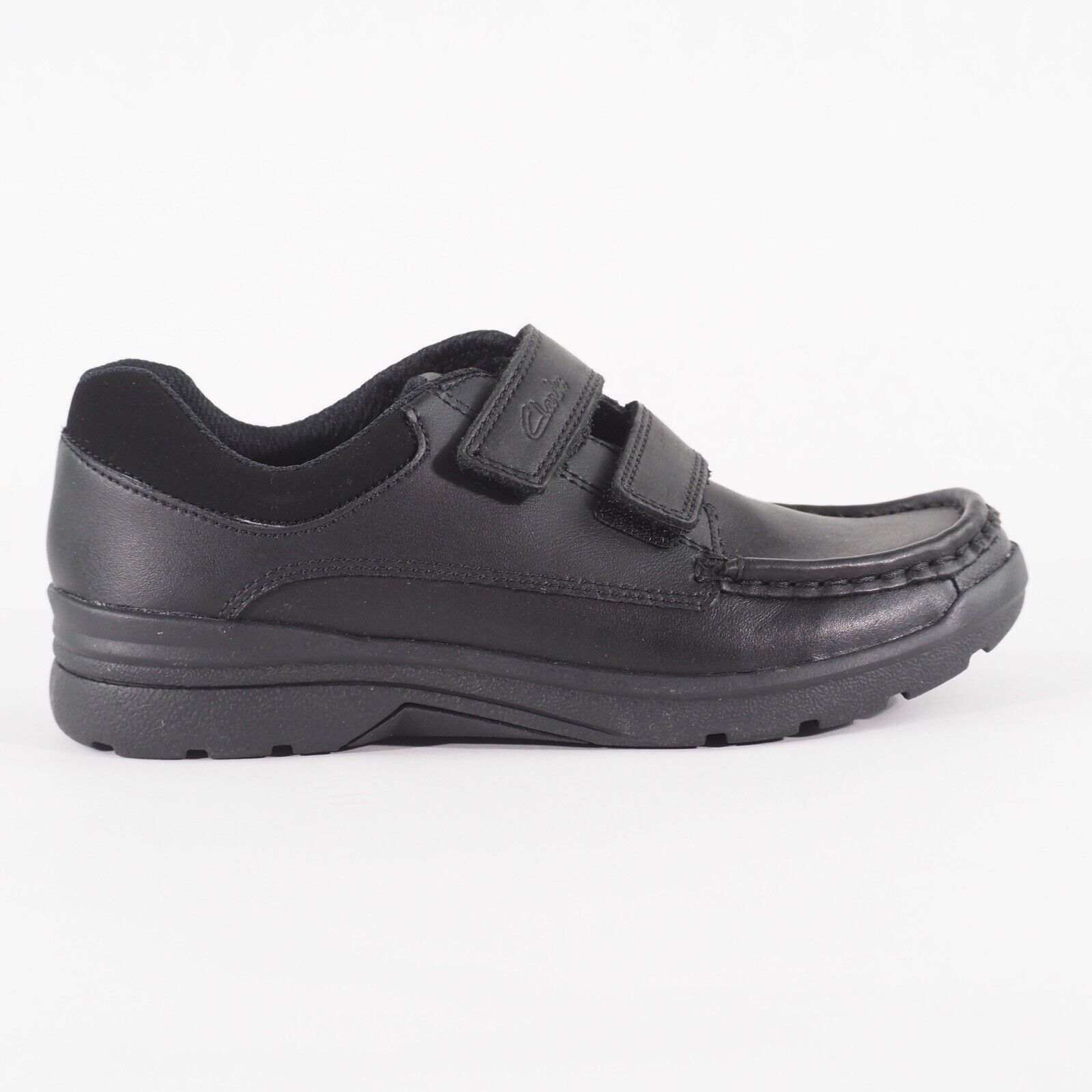 Boys Clarks Obie Play Black Leather Double Strap School Walking Shoes