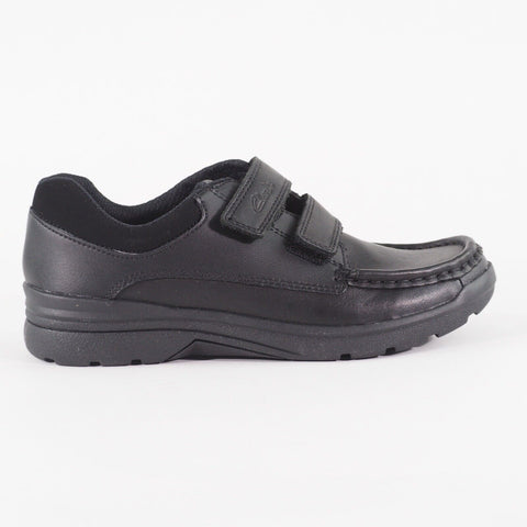Boys Clarks Obie Play Black Leather Double Strap School Walking Shoes