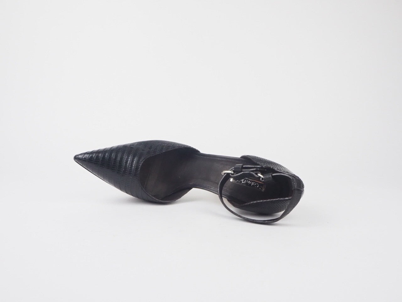 Womens Calvin Klein Kyra Waxed Lizard J3150 Leather Black Heels Shoes 