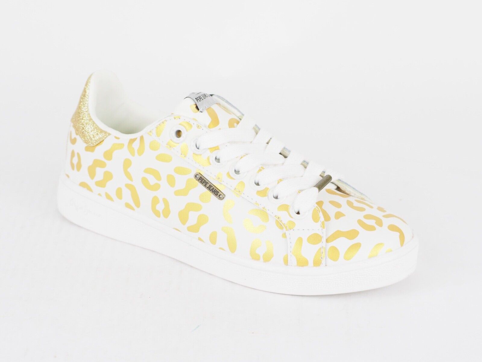 Womens Pepe Jeans Brompton Flashy White Gold Lace Up Casual Sports Trainers 