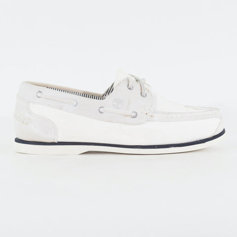 Womens Timberland Amherst 24674 Bright White Leather Lace Up Casual Boat Shoes