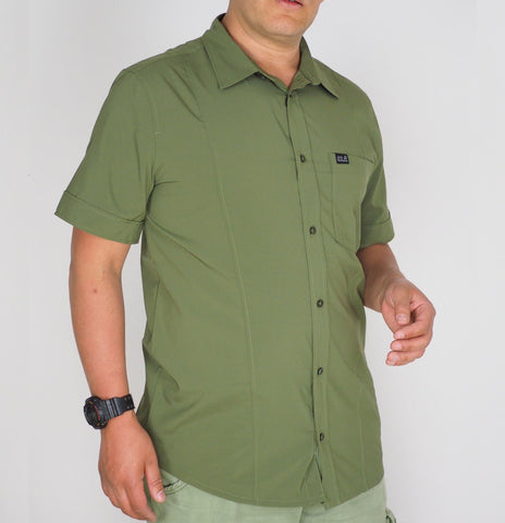 Mens Jack Wolfskin Egmont 1401692 Burnt Olive Short Sleeved Shirt 