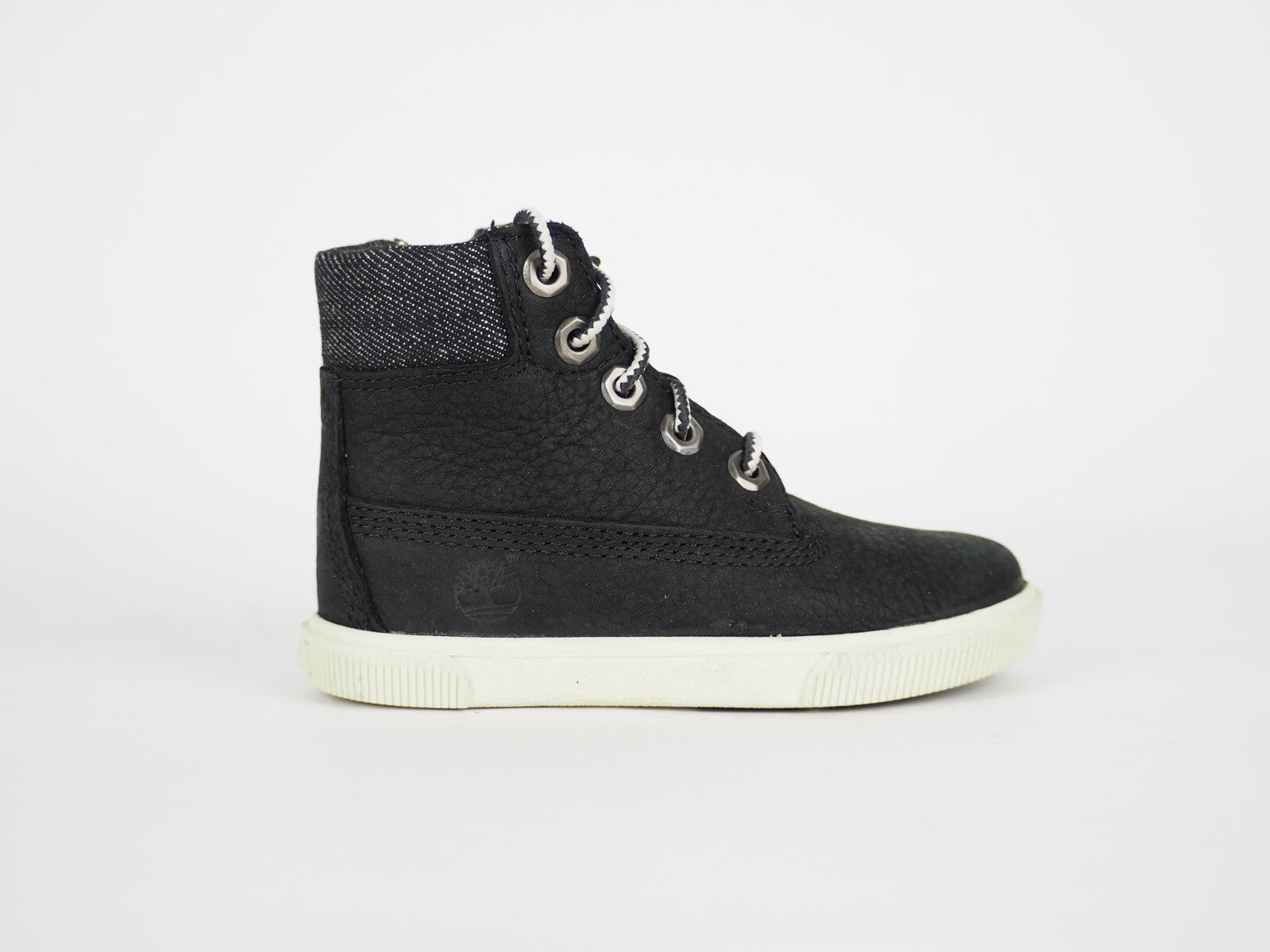Boys Girls Timberland EK 2.0 6 Inch 1686A Black Leather Laced Zip Up Boots