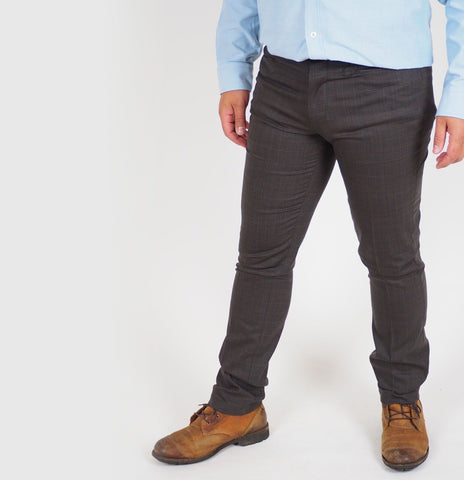 Mens The Original Ben Sherman MB5111R Dark Chocolate Checked Skinny Leg Trousers