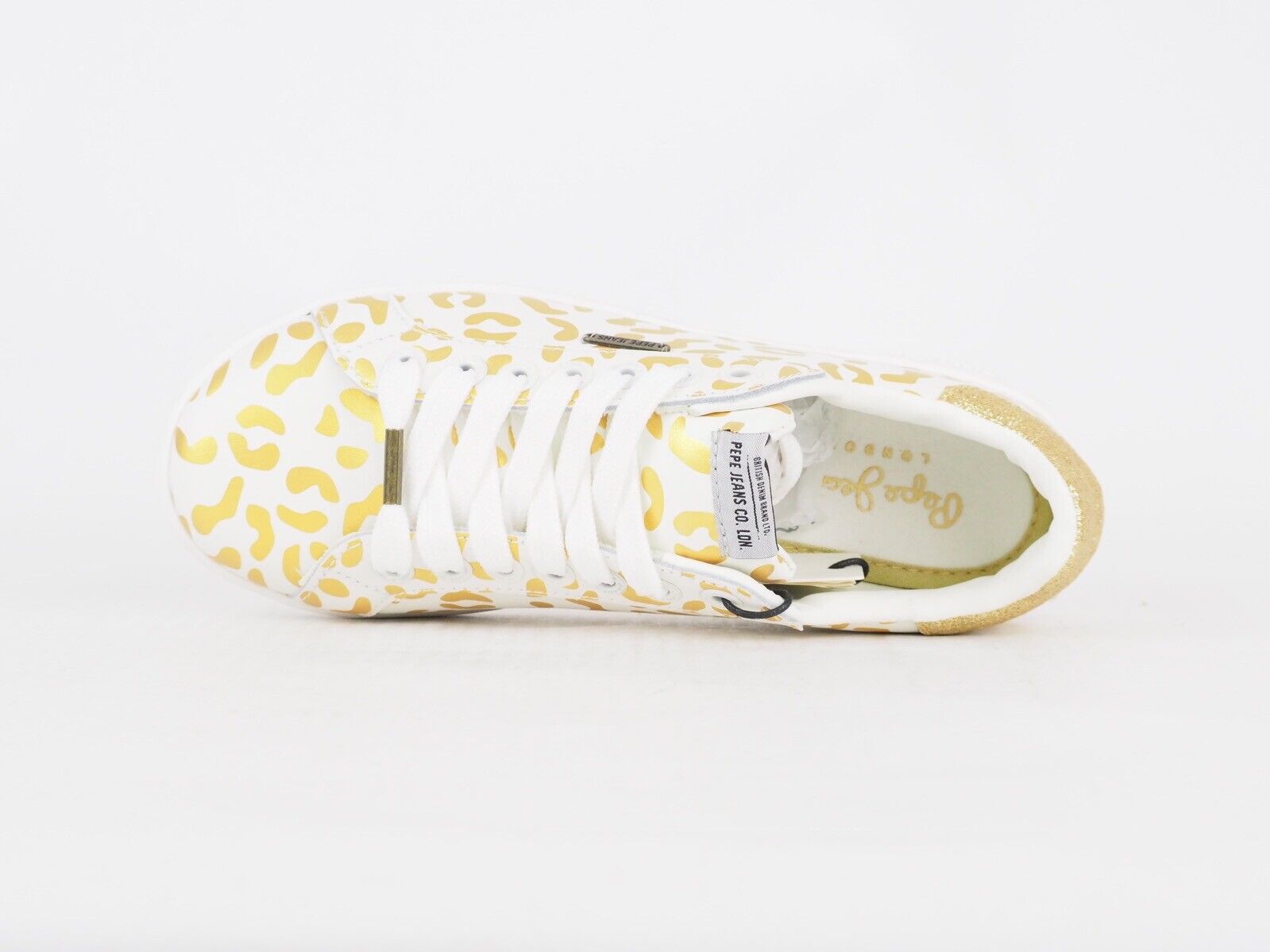 Womens Pepe Jeans Brompton Flashy White Gold Lace Up Casual Sports Trainers 