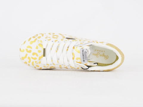 Womens Pepe Jeans Brompton Flashy White Gold Lace Up Casual Sports Trainers 