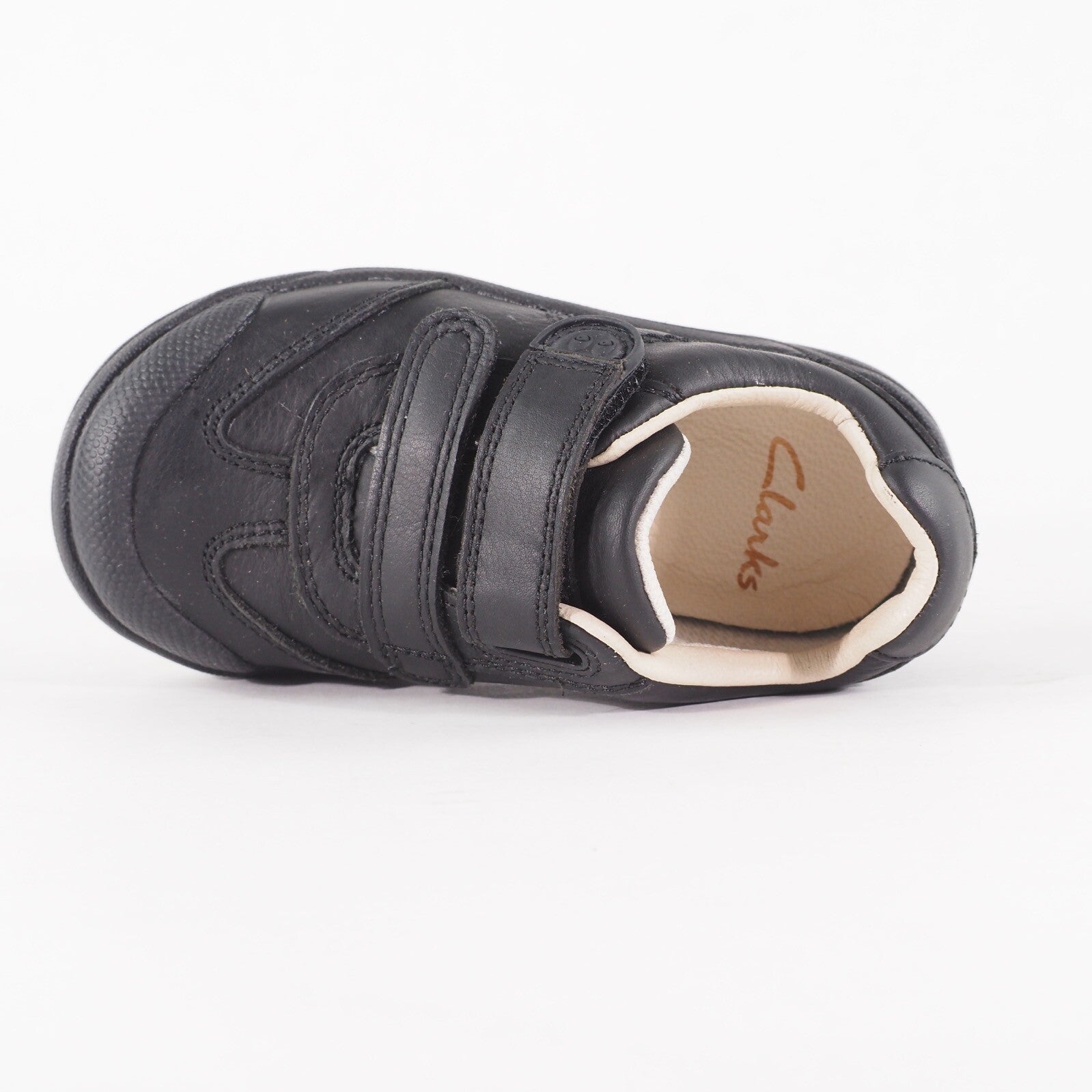 Boys Clarks Lilfolkzoo Pre Black Leather Double Strap School Walking Shoes