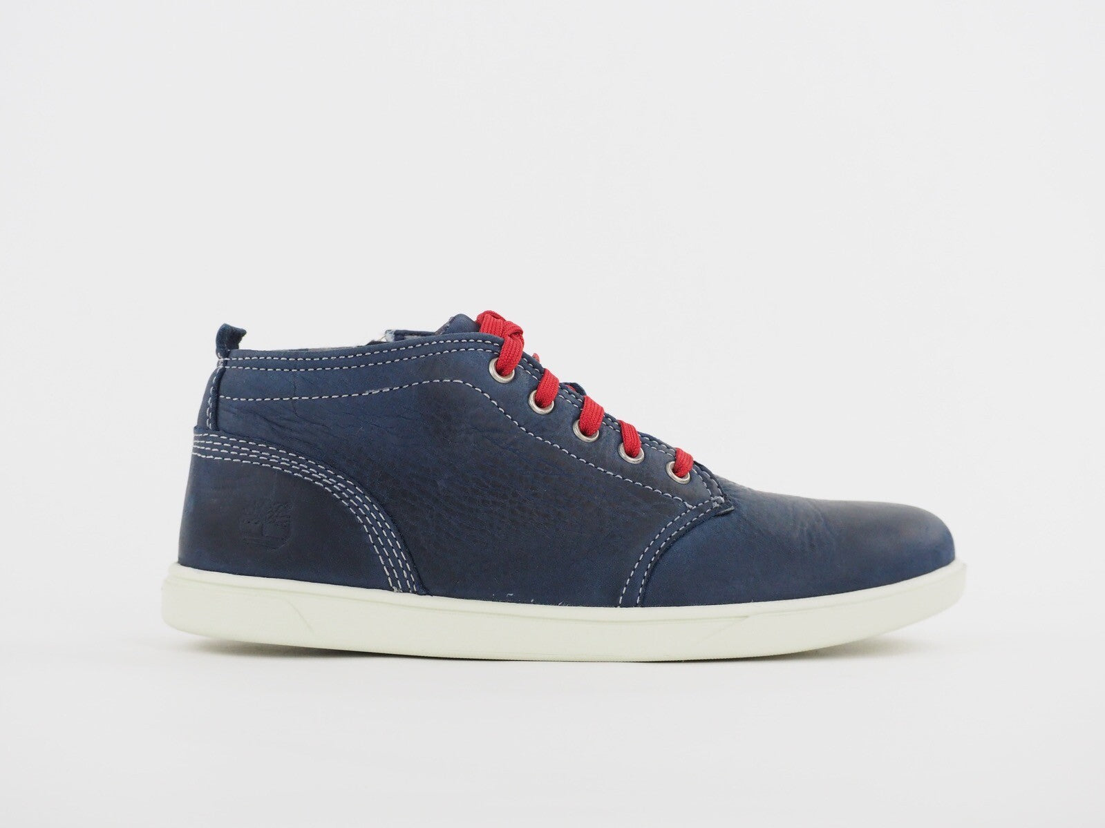 Juniors Boys Timberland Groveton 3291A Navy Leather Side Zip Shoes Chukka Boots