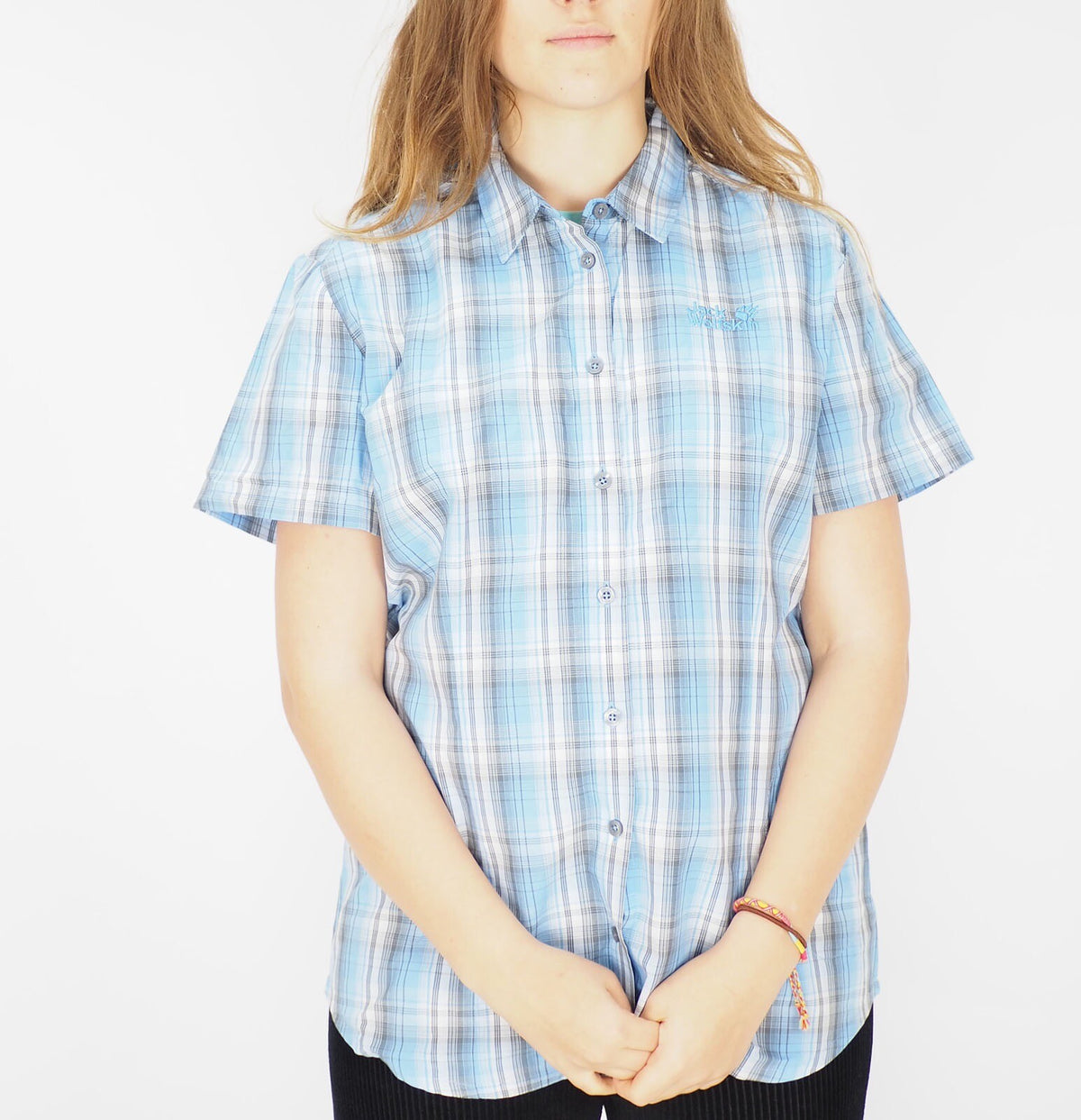 Womens Jack Wolfskin Tencel 1401941 Air Blue Checks Casual Basic Summer Shirt