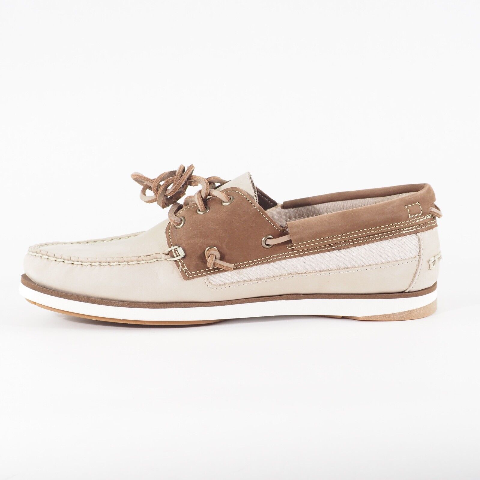 Mens Timberland Atlantis Boat Nubuck A2QGX Beige Leather Lace Walking Shoes