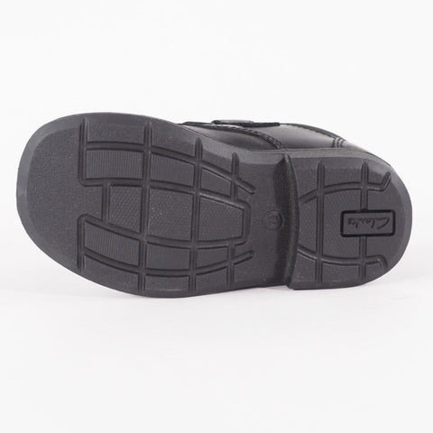 Boys Clarks Deaton Pre Black Leather Double Strap School Walking Kids Shoes