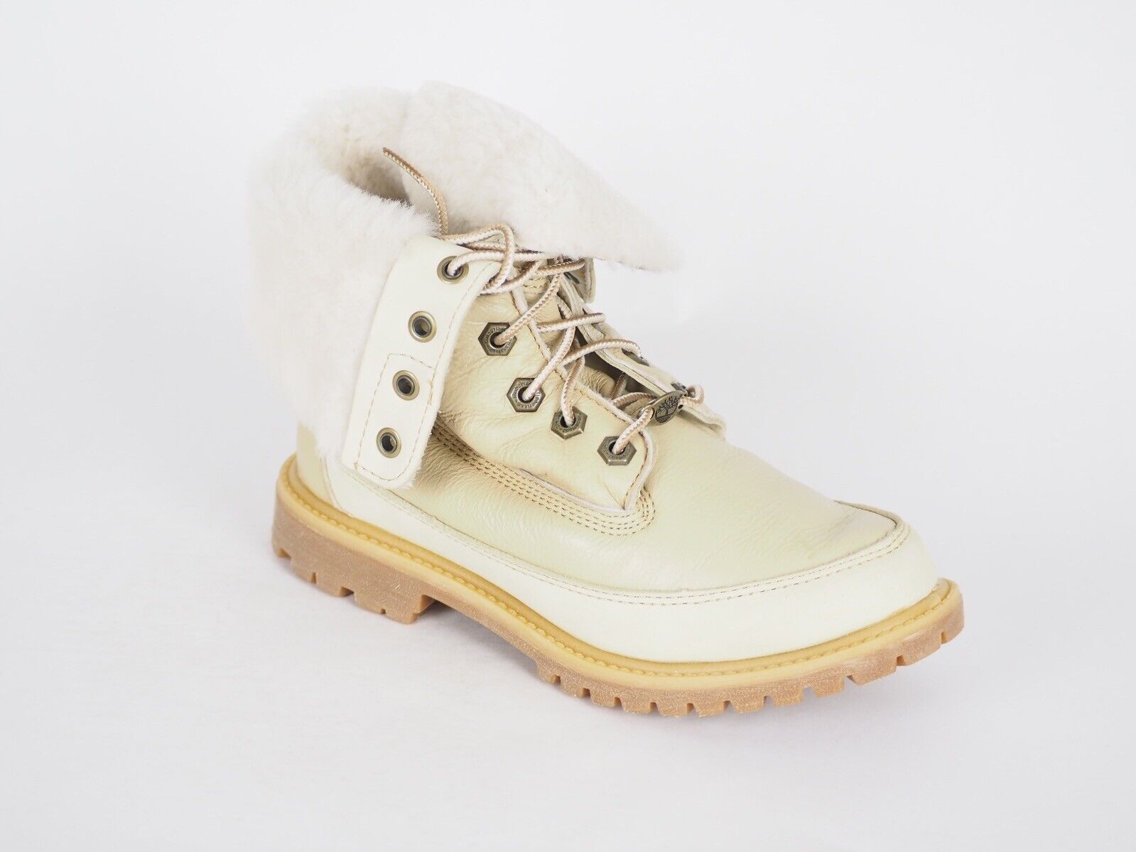 Womens Timberland Shearling Style 3710R Beige Leather Tall Lace Up Winter Boots