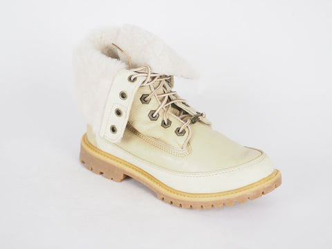 Womens Timberland Shearling Style 3710R Beige Leather Tall Lace Up Winter Boots