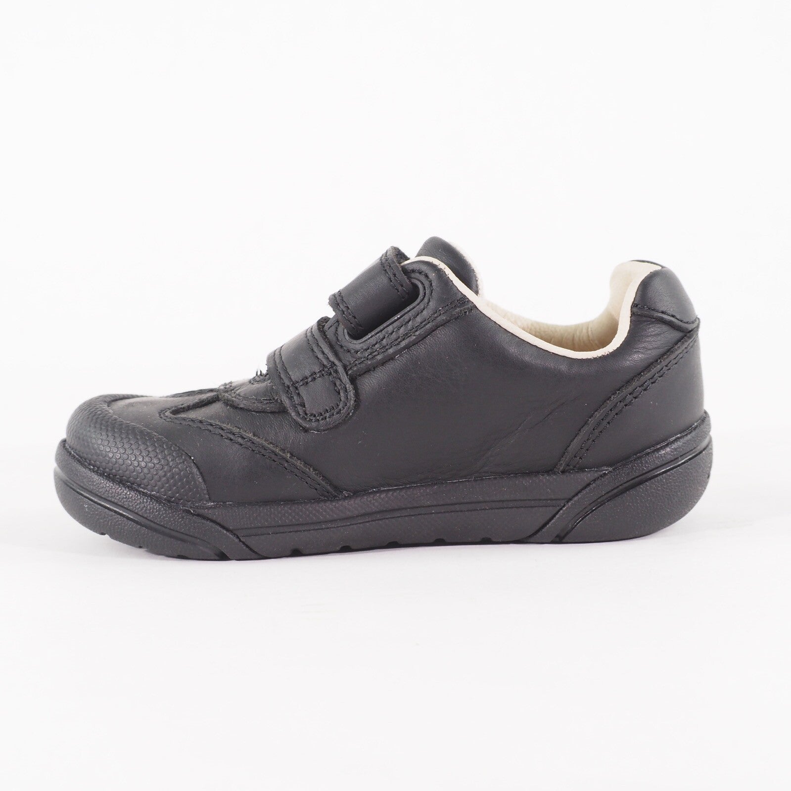Boys Clarks Lilfolkzoo Pre Black Leather Double Strap School Walking Shoes