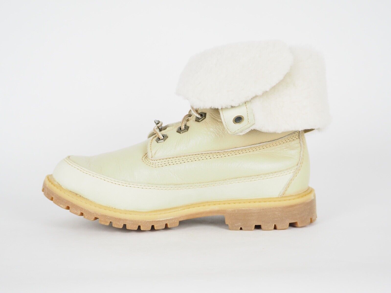Womens Timberland Shearling Style 3710R Beige Leather Tall Lace Up Winter Boots