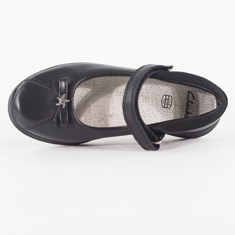 Girls Clarks Mariel Wish Black Leather Leader One Strap School Walking Shoes