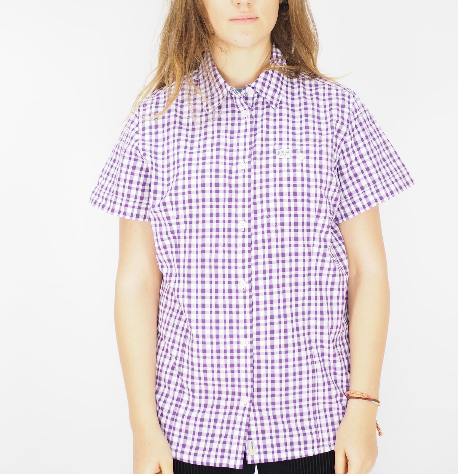 Womens Jack Wolfskin Flaming Vent 1401641 Hyacinth Checks Shortsleeve Shirt