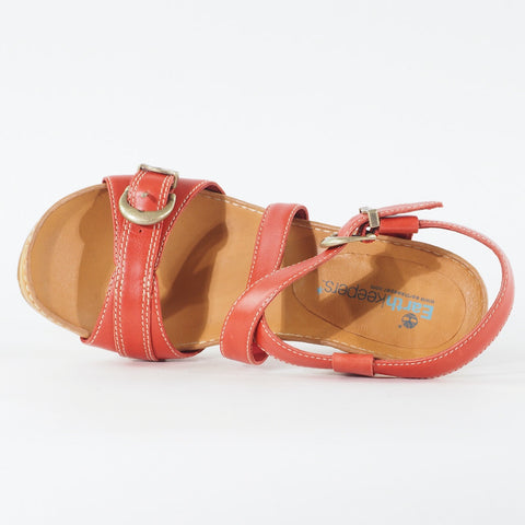 Womens Timberland Belicia Sandal 15668 Red Leather Strappy Buckle Heeled Shoes