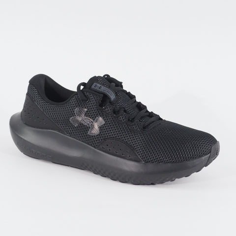 Mens Under Armour Charged Surge 4 Black Mesh Running Lace Up Sports Trainers