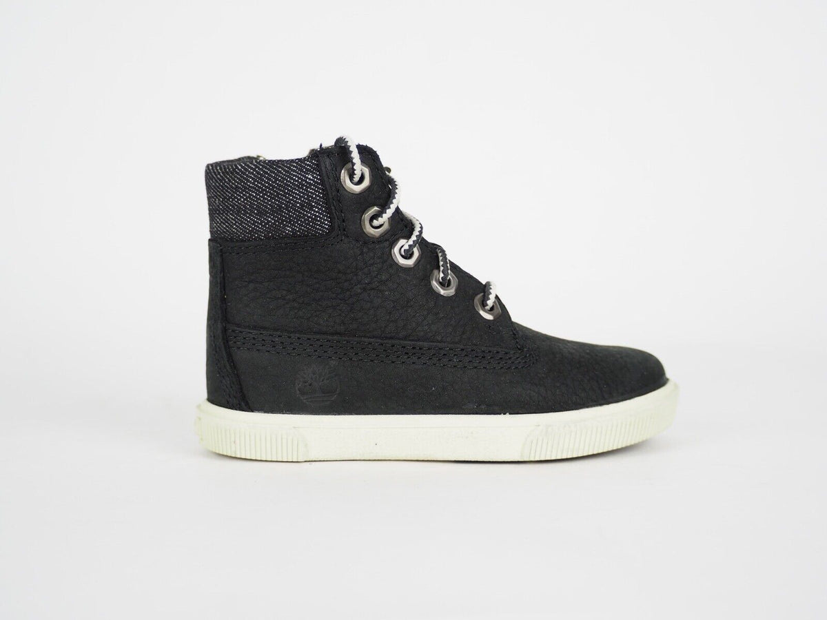 Boys Girls Timberland EK 2.0 6 Inch 1686A Black Leather Laced Zip Up Boots