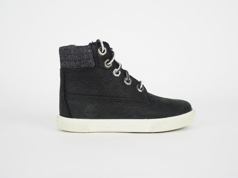 Boys Girls Timberland EK 2.0 6 Inch 1686A Black Leather Laced Zip Up Boots